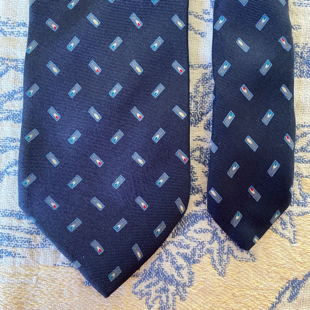 VTG I Rafael I Navy Blue Abstract Print Silk Tie I 1970s-1980s